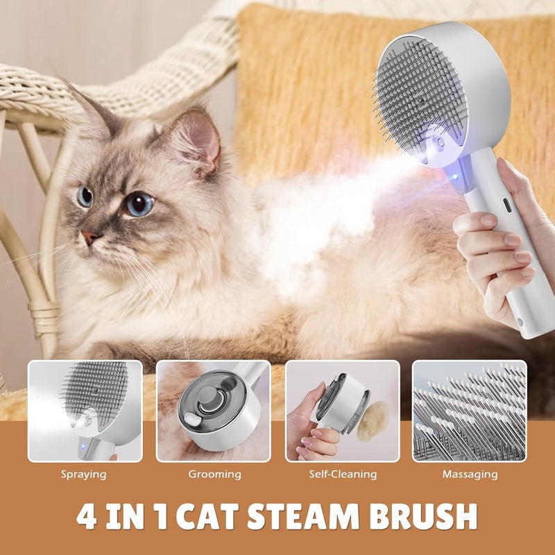 YEAHGO Cat Steam Brush,Cat Brushes for Indoor Cats, 4 In 1Spritz Spray Defur Comb, Cloud Care Shedding Control, Pet Grooming Brush for Long Short Hair Cats Dogs, Massage Clean Design Pet Steam Brushes - Image 2